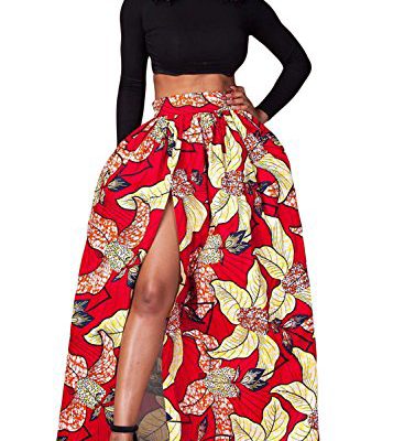 Lovezesent Women's African Floral Printed High Split Maxi Skirt A Line Dress