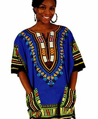 Traditional Thailand Style Dashiki - Available in Several Color Combinations, Blue,XL