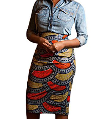 Annflat Women's African Print High Waist Stretch Bodycon Pencil Midi Skirt Small Multi